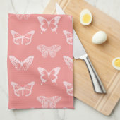 Butterfly-schets, diepe koraalroze theedoek (Quarter Fold)