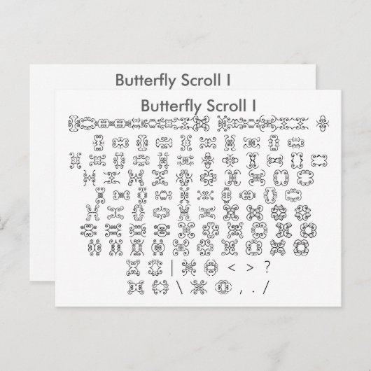 Butterfly Scroll I Zazzle Font Sampler met Guide Briefkaart (Voorkant / Achterkant)