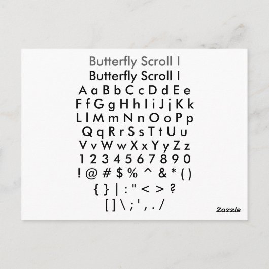 Butterfly Scroll I Zazzle Font Sampler met Guide Briefkaart (Achterkant)