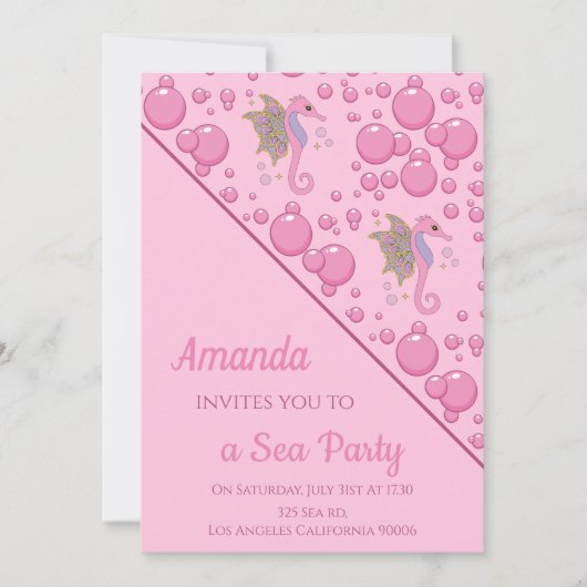 Butterfly Seahorse Custom Zee Party Roze Kaart (Voorkant)