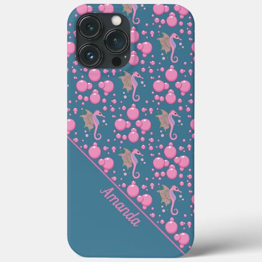 Butterfly Seahorse in Bubbles Custom Phone Case (Achterkant)