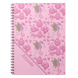 Butterfly Seahorse in Bubbles Custom Roze Notitieb Notitieboek