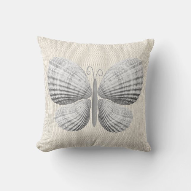 Butterfly Seashells White Warm Neutral Cottage Kussen (Voorkant)