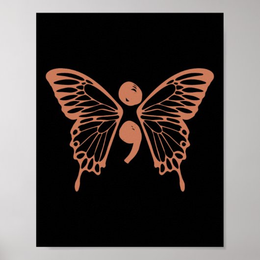 Butterfly Semicolon 988 Suicide Prevention Awarene Poster (Voorkant)