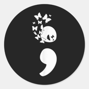 Butterfly Semicolon Je Geestelijke Gezondheidsbewu Ronde Sticker