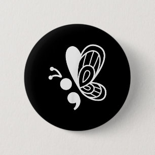 Butterfly Semicolon Mental Health Awareness Ronde Button 5,7 Cm