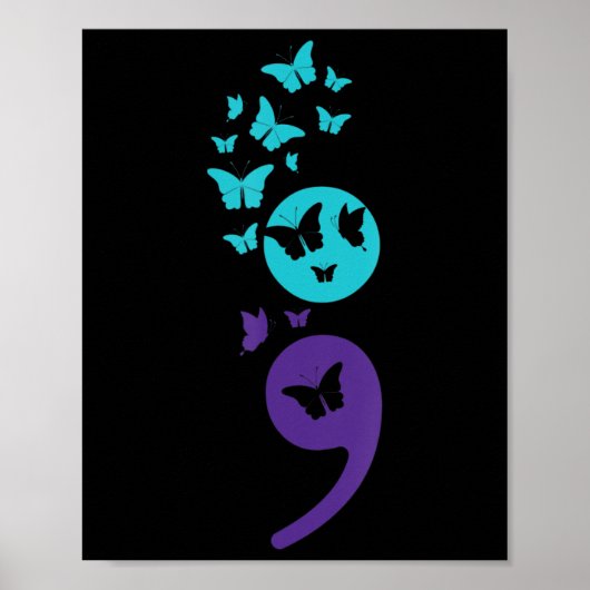 Butterfly Semicolon Suicide Awareness Mental Healt Poster (Voorkant)