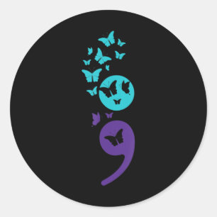 Butterfly Semicolon Suicide Awareness Mental Healt Ronde Sticker