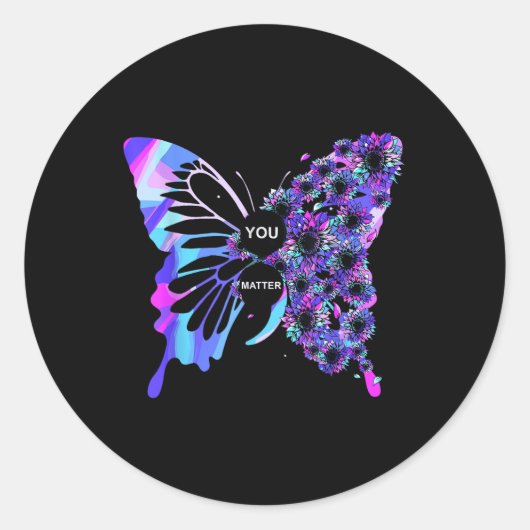 Butterfly Semicolon Suicide Awareness Mental Healt Ronde Sticker (Voorkant)