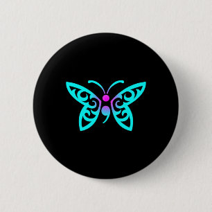 Butterfly Semicolon Warrior Suicide Prevention Awa Ronde Button 5,7 Cm