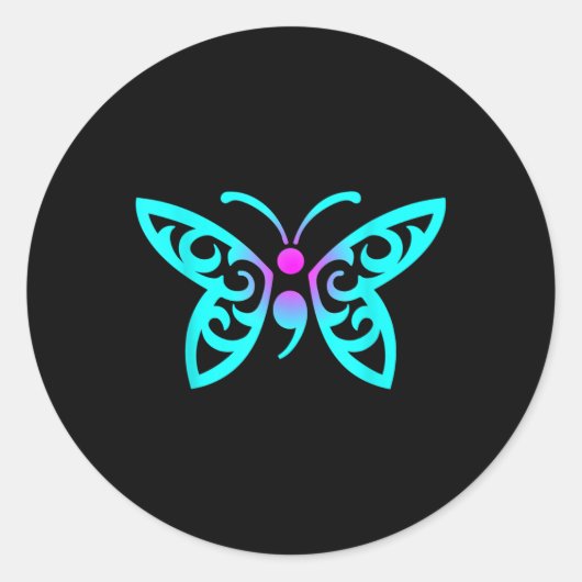 Butterfly Semicolon Warrior Suicide Prevention Awa Ronde Sticker (Voorkant)
