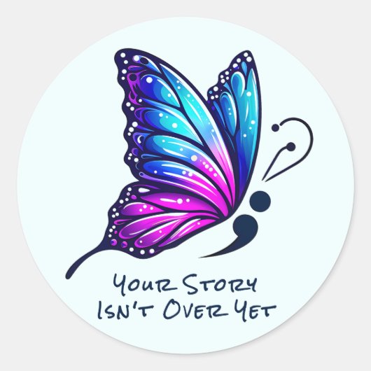 Butterfly Semicolon Your Story Suicide Awareness  Ronde Sticker (Voorkant)