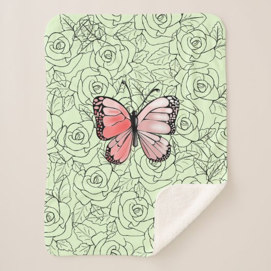 Butterfly Sherpa Blanket Rozen - Aangepaste kleure Sherpa Deken (Voorkant)