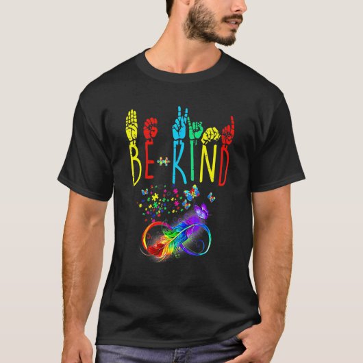 Butterfly Sign Language Butterfly Autism Be Kind T-shirt (Voorkant)