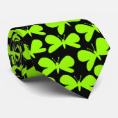 Butterfly Silhouettes - Chartreuse Green op zwart Stropdas (Opgerold)