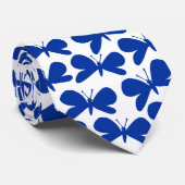 Butterfly Silhouettes - Navy Blue op White Stropdas (Opgerold)