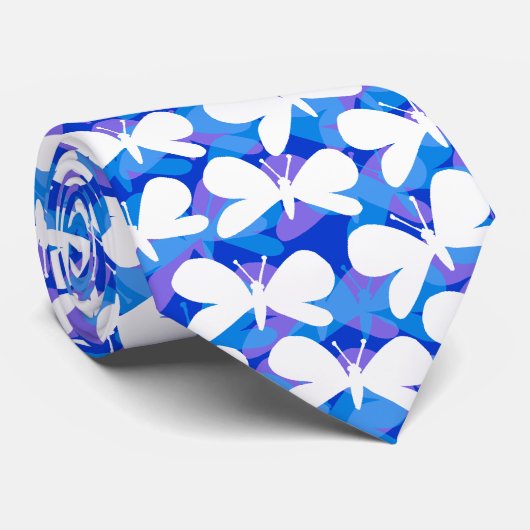 Butterfly Silhouettes - White Shadowed v3 Stropdas (Opgerold)