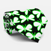 Butterfly Silhouettes - Wit met groen op zwart Stropdas (Opgerold)