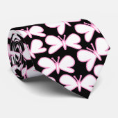 Butterfly Silhouettes - Wit met roze op zwart Stropdas (Opgerold)