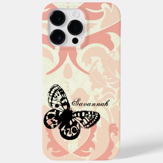  Butterfly Simply Peachy Damask iPhone Case (Achterkant)
