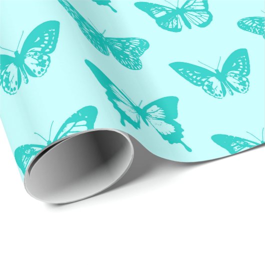 Butterfly sketch, aqua en turquoise cadeaupapier (Rol Hoek)