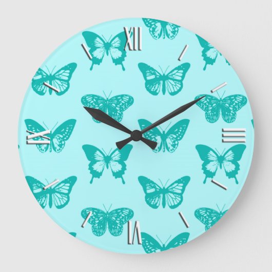 Butterfly sketch, aqua en turquoise grote klok (Voorkant)
