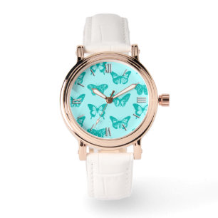 Butterfly sketch, aqua en turquoise horloge