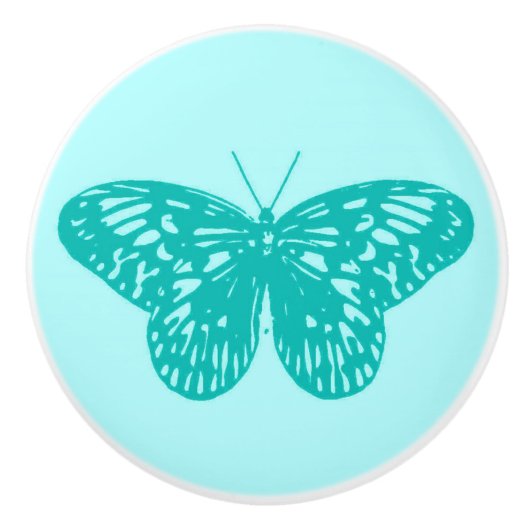 Butterfly sketch, aqua en turquoise keramische knop (Voorkant)