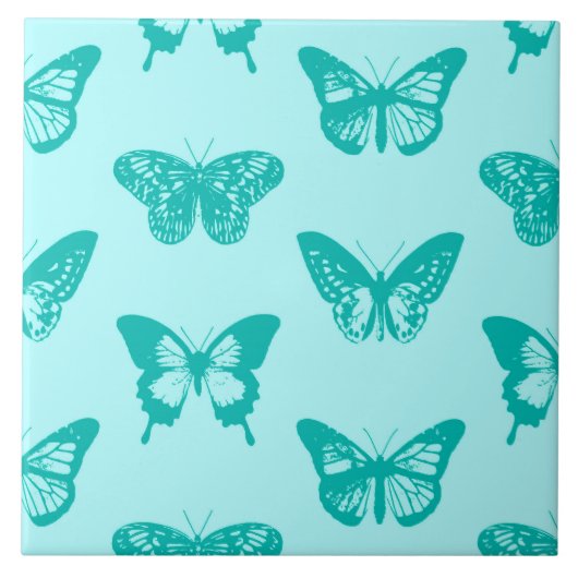 Butterfly sketch, aqua en turquoise tegeltje (Voorkant)
