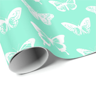 Butterfly sketch, aqua en white cadeaupapier