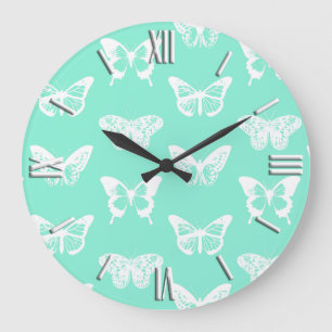 Butterfly sketch, aqua en white grote klok