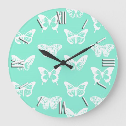Butterfly sketch, aqua en white grote klok (Voorkant)