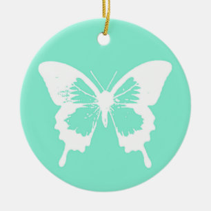 Butterfly sketch, aqua en white keramisch ornament