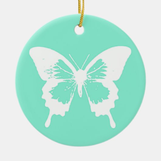 Butterfly sketch, aqua en white keramisch ornament (Voorkant)