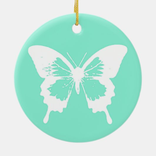Butterfly sketch, aqua en white keramisch ornament (Achterkant)