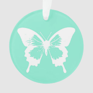 Butterfly sketch, aqua en white ornament