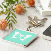 Butterfly sketch, aqua en white sleutelhanger (Zijkant)