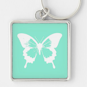 Butterfly sketch, aqua en white sleutelhanger