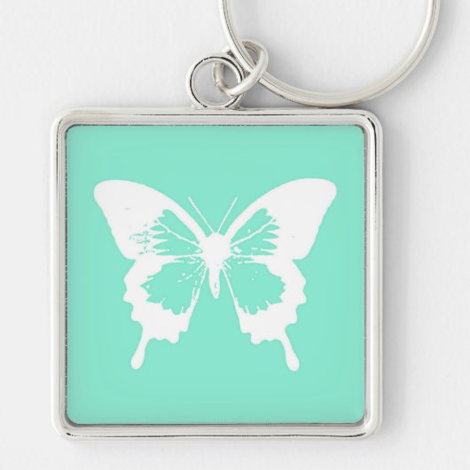 Butterfly sketch, aqua en white sleutelhanger (Voorkant)