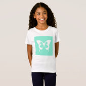 Butterfly sketch, aqua en white t-shirt (Voorkant volledig)