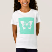 Butterfly sketch, aqua en white t-shirt (Voorkant)