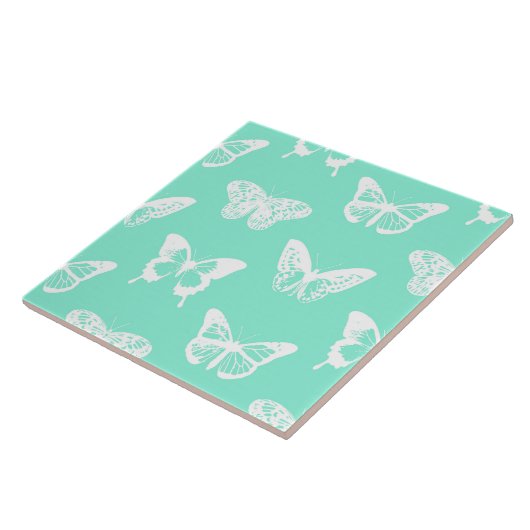 Butterfly sketch, aqua en white tegeltje (Zijkant)