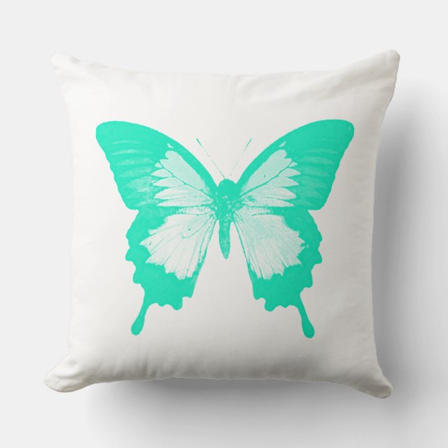 Butterfly sketch, aquamarine kussen (Voorkant)