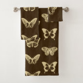 Butterfly sketch, beige op chocoladebruin bad handdoek (Insitu)