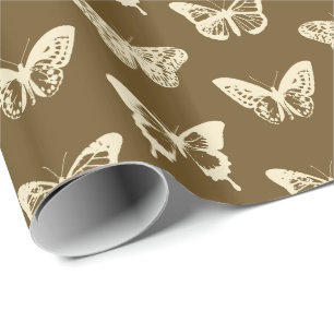 Butterfly sketch, beige op chocoladebruin cadeaupapier
