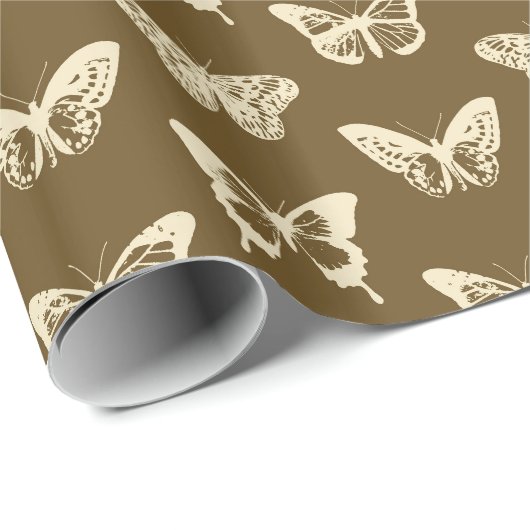 Butterfly sketch, beige op chocoladebruin cadeaupapier (Rol Hoek)