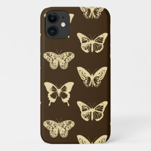 Butterfly sketch, beige op chocoladebruin Case-Mate iPhone case