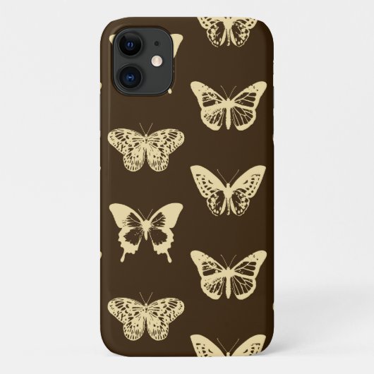 Butterfly sketch, beige op chocoladebruin Case-Mate iPhone case (Achterkant)