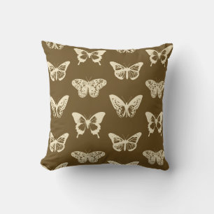 Butterfly sketch, beige op chocoladebruin kussen