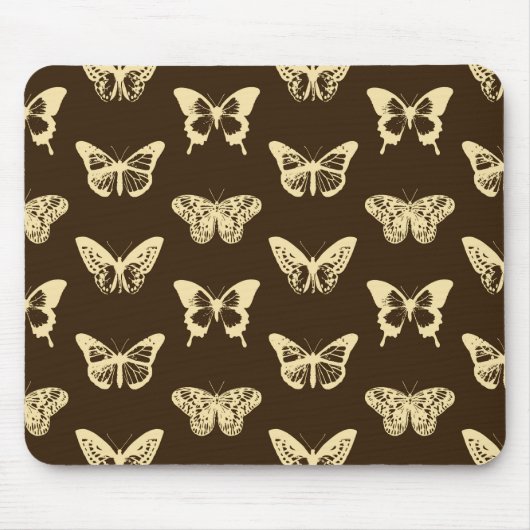 Butterfly sketch, beige op chocoladebruin muismat (Voorkant)